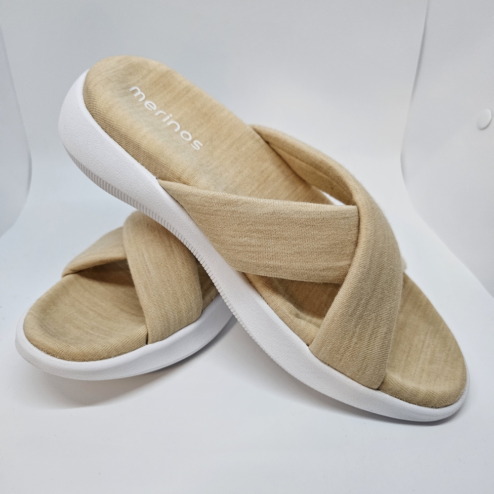 Merinos Beige Cross-Strap Sandals